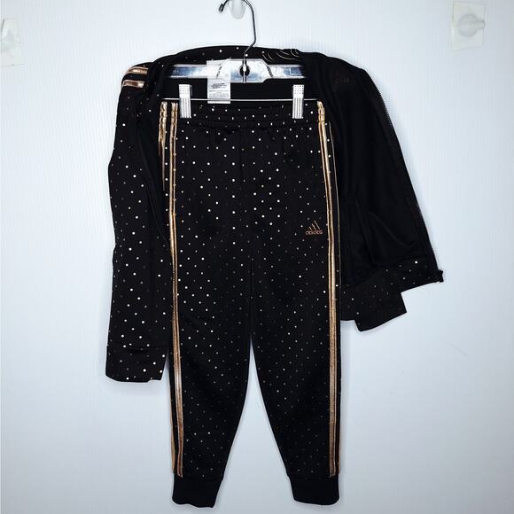Adidas Kids Polka Dot Tracksuit Girls 6 Black Rose Gold Sweatsuit Outfit Holiday - Picture 8 of 13